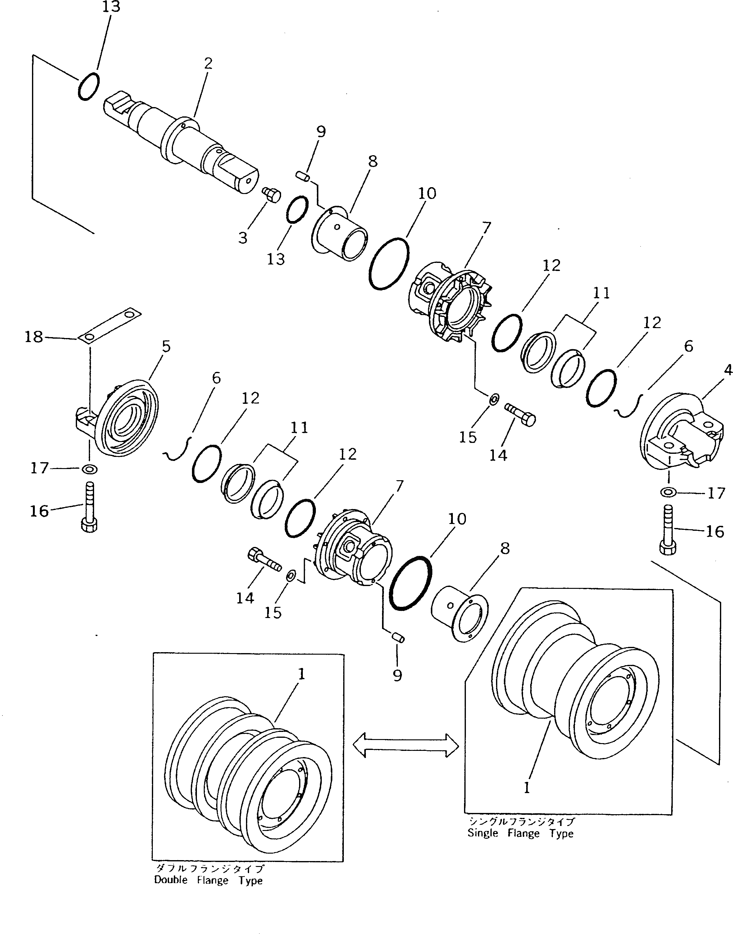 TRACK ROLLER ASS'Y,DOUBLE FLANGE ROLLER ROLLER | ref:<img class="sign-icon" src="/images/signs/a2.png" data-qtip="The part specified in the line above can be used instead of this part" />175-30-00499