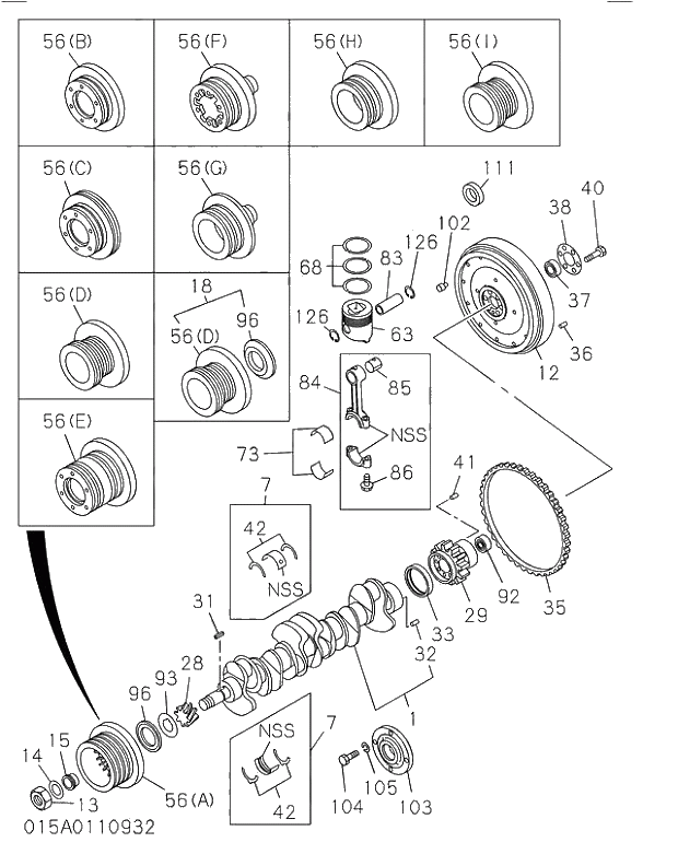 RING SET; PISTON,STANDARD 015 CRANKSHAFT,PISTON AND FLYWHEEL. | ref:1121211460